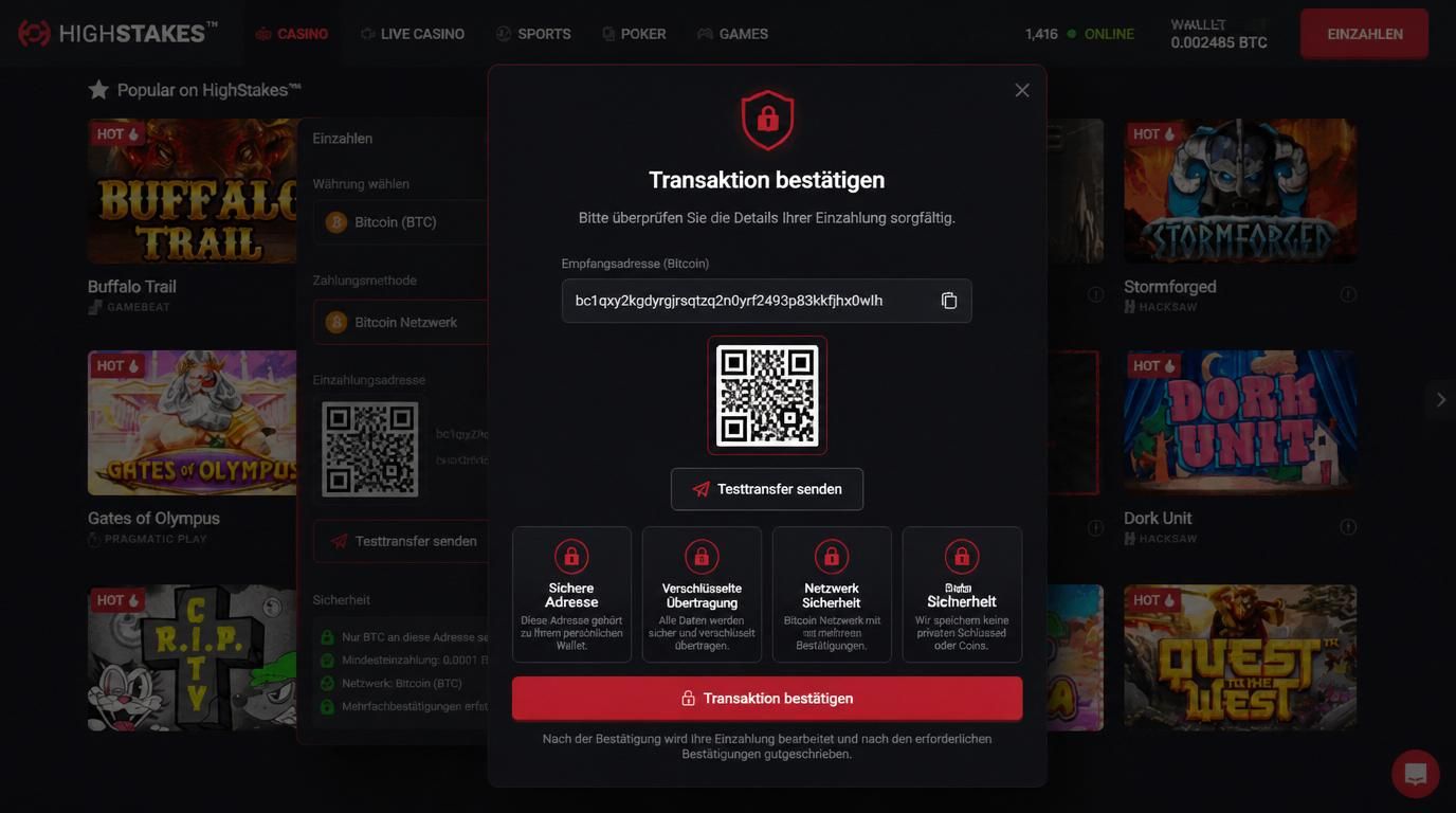 Sichere Krypto-Einzahlung Schritt für Schritt mit deutscher Wallet und Bestätigung.