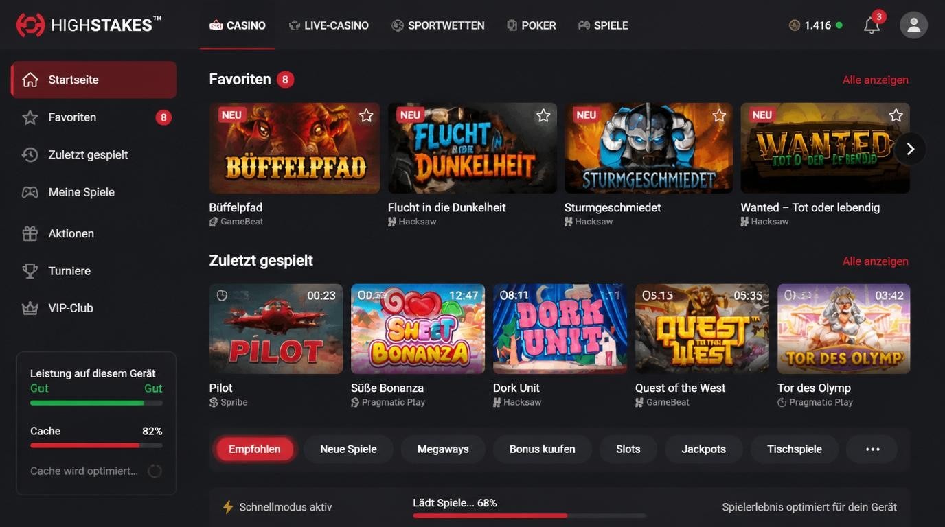 Favoriten, zuletzt gespielt und Performance auf älteren Geräten